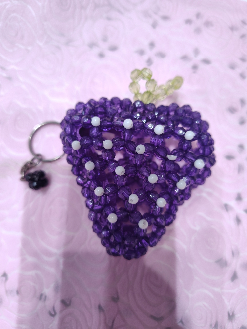 ✨ Super Cute 3D Beaded Purple Strawberry Keychain ✨
